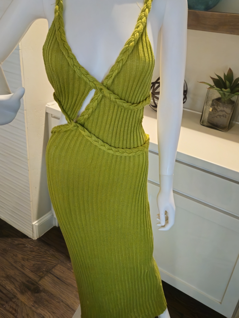 JLUXLABEL Olive Green Braided Strap Ribbed Maxi Dress